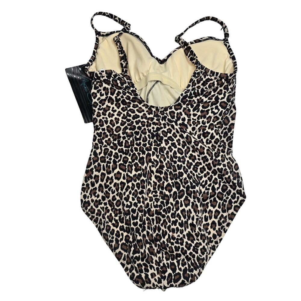 Aqua Green Leopard Print One Piece Swimsuit Ruched Molded Cups Medium NWT - Picture 9 of 10